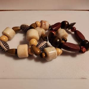 Handmade Wooden and Glass Beaded Bracelet Set